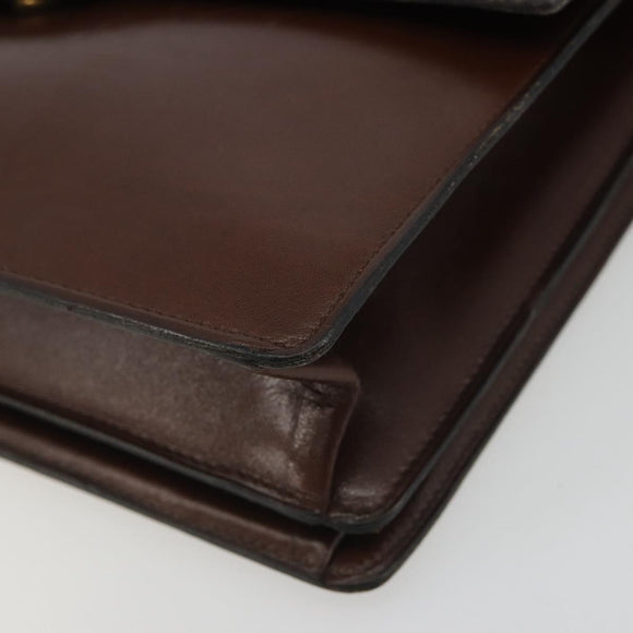 Christian Dior Shoulder Bag Leather Brown Gold Auth 188248