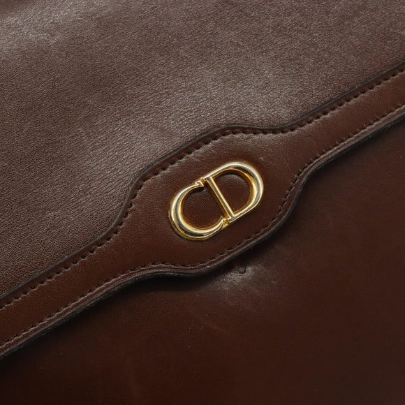 Christian Dior Shoulder Bag Leather Brown Gold Auth 188248