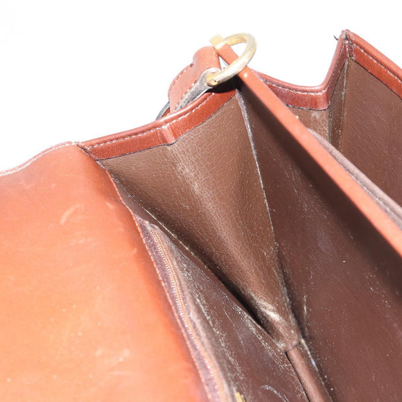 Christian Dior Shoulder Bag Leather Brown Gold Auth 188248