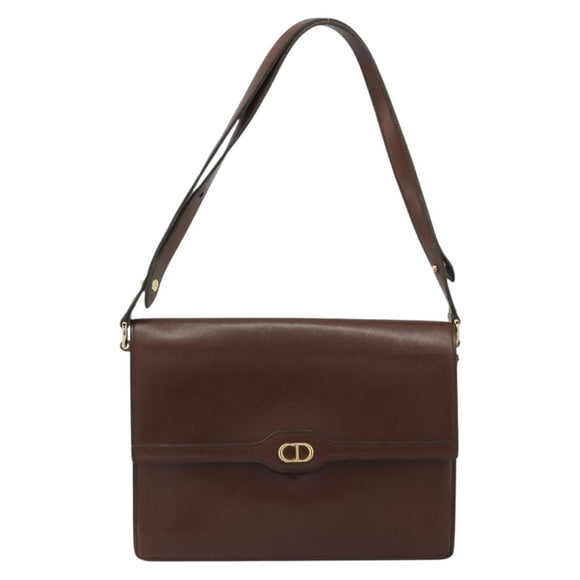 Christian Dior Shoulder Bag Leather Brown Gold Auth 188248