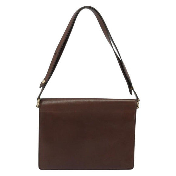 Christian Dior Shoulder Bag Leather Brown Gold Auth 188248
