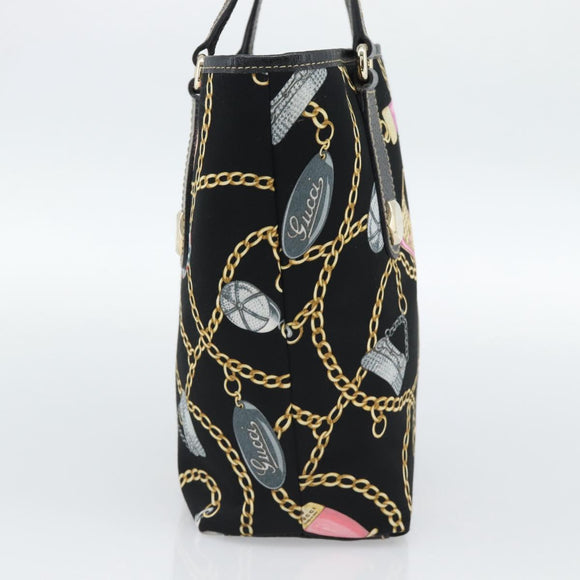 GUCCI Hand Bag Satin Black Gold 153361 Auth 188253A