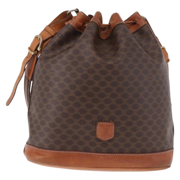 CELINE Macadam Canvas Shoulder Bag PVC Leather Brown Gold Auth 188254