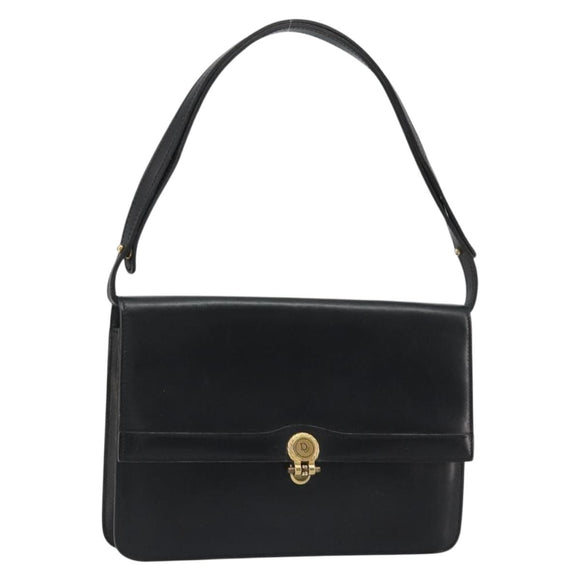 Christian Dior Shoulder Bag Leather Black Gold Auth 188255