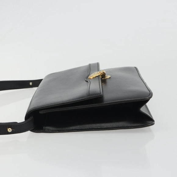 Christian Dior Shoulder Bag Leather Black Gold Auth 188255