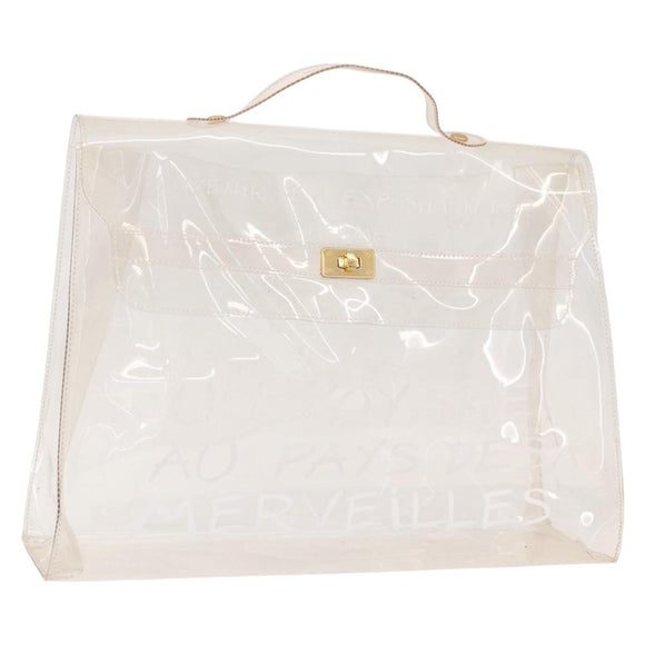 HERMES Vinyl Kelly Hand Bag Vinyl Clear Gold Auth 188256