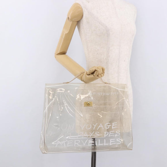 HERMES Vinyl Kelly Hand Bag Vinyl Clear Gold Auth 188256
