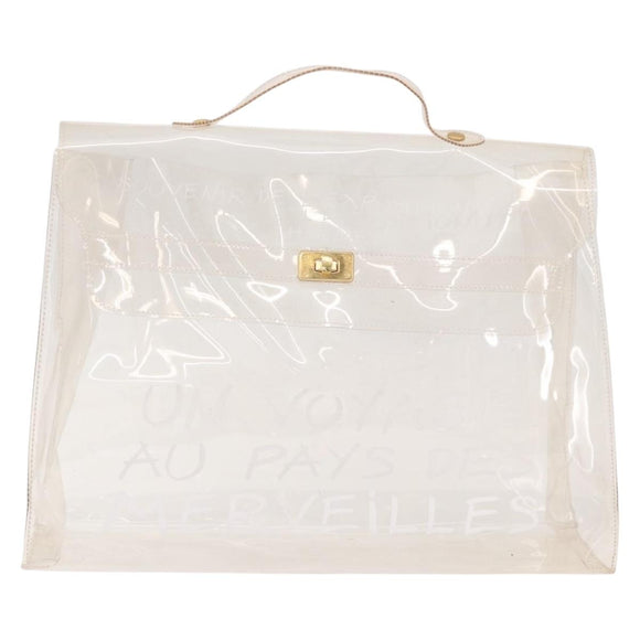 HERMES Vinyl Kelly Hand Bag Vinyl Clear Gold Auth 188256