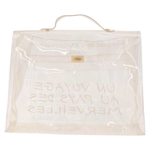 HERMES Vinyl Kelly Hand Bag Vinyl Clear Gold Auth 188256