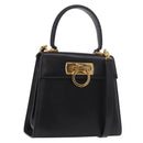Salvatore Ferragamo Hand Bag Leather 2way Black Gold Auth 188257-1