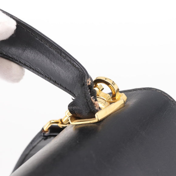 Salvatore Ferragamo Hand Bag Leather 2way Black Gold Auth 188257