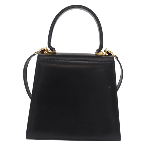 Salvatore Ferragamo Hand Bag Leather 2way Black Gold Auth 188257