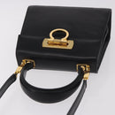 Salvatore Ferragamo Hand Bag Leather 2way Black Gold Auth 188257-7