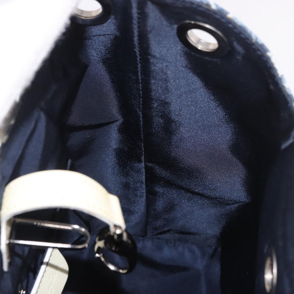 Christian Dior Trotter Canvas Shoulder Bag PVC Blue Silver Auth 188271