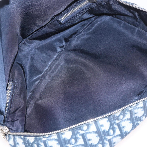 Christian Dior Trotter Canvas Shoulder Bag PVC Blue Silver Auth 188271