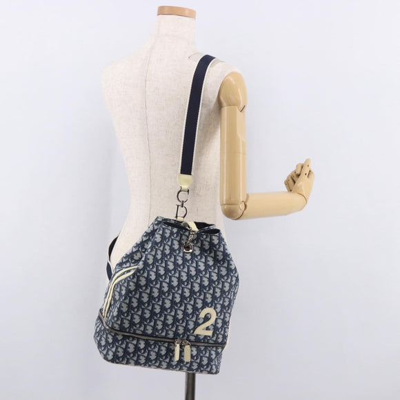 Christian Dior Trotter Canvas Shoulder Bag PVC Blue Silver Auth 188271