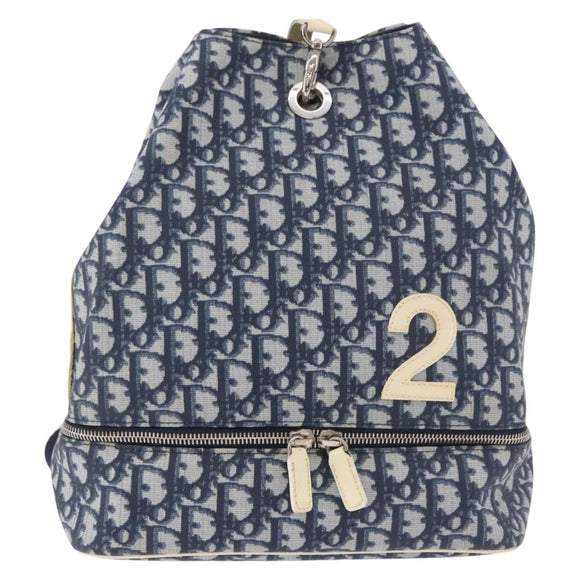 Christian Dior Trotter Canvas Shoulder Bag PVC Blue Silver Auth 188271