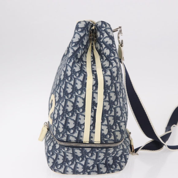 Christian Dior Trotter Canvas Shoulder Bag PVC Blue Silver Auth 188271