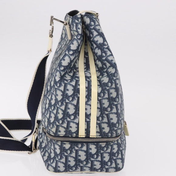 Christian Dior Trotter Canvas Shoulder Bag PVC Blue Silver Auth 188271