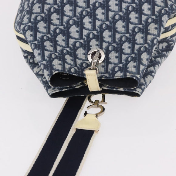 Christian Dior Trotter Canvas Shoulder Bag PVC Blue Silver Auth 188271