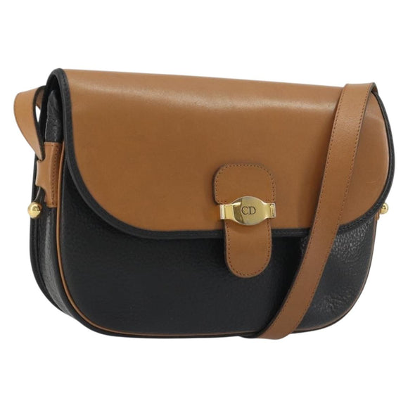 Christian Dior Shoulder Bag Leather Black Gold Auth 188273