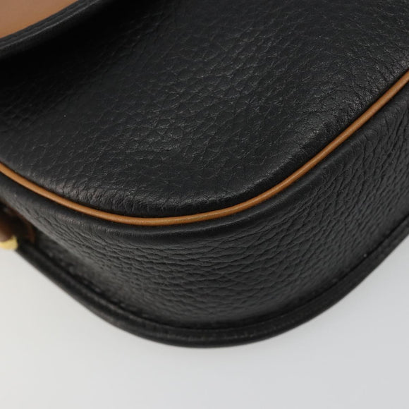 Christian Dior Shoulder Bag Leather Black Gold Auth 188273