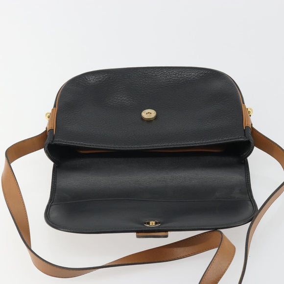 Christian Dior Shoulder Bag Leather Black Gold Auth 188273