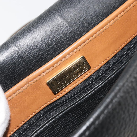 Christian Dior Shoulder Bag Leather Black Gold Auth 188273