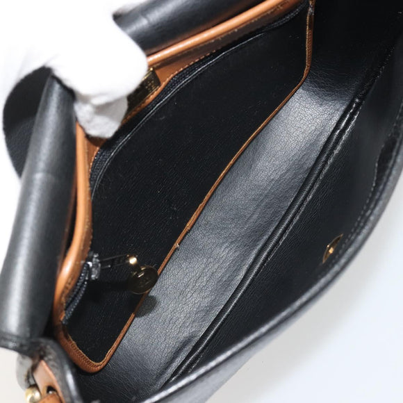 Christian Dior Shoulder Bag Leather Black Gold Auth 188273