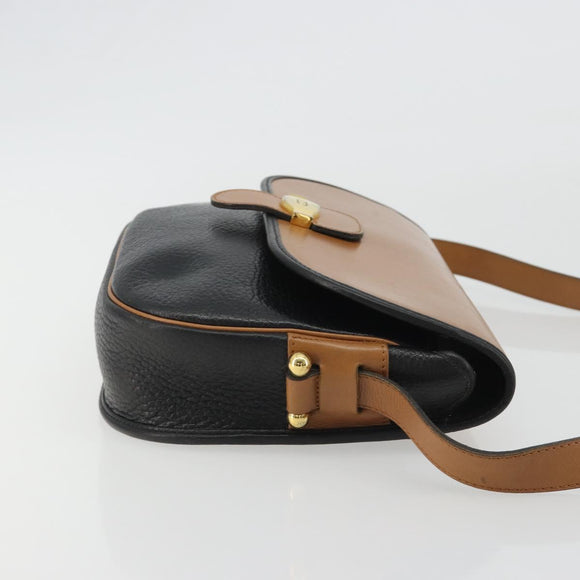 Christian Dior Shoulder Bag Leather Black Gold Auth 188273