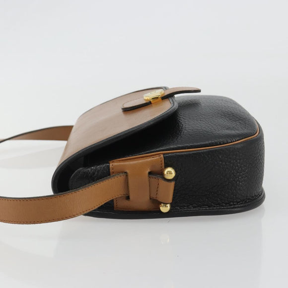 Christian Dior Shoulder Bag Leather Black Gold Auth 188273