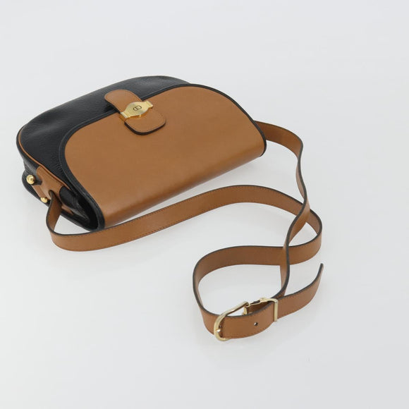 Christian Dior Shoulder Bag Leather Black Gold Auth 188273