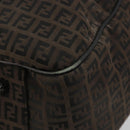 FENDI Zucchino Canvas Boston Bag Dark Brown Silver Auth 188276-10