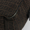 FENDI Zucchino Canvas Boston Bag Dark Brown Silver Auth 188276-12