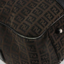 FENDI Zucchino Canvas Boston Bag Dark Brown Silver Auth 188276-13