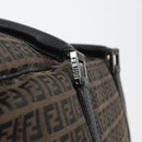 FENDI Zucchino Canvas Boston Bag Dark Brown Silver Auth 188276-14