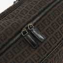 FENDI Zucchino Canvas Boston Bag Dark Brown Silver Auth 188276-15