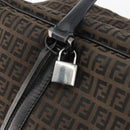 FENDI Zucchino Canvas Boston Bag Dark Brown Silver Auth 188276-16
