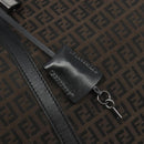 FENDI Zucchino Canvas Boston Bag Dark Brown Silver Auth 188276-17