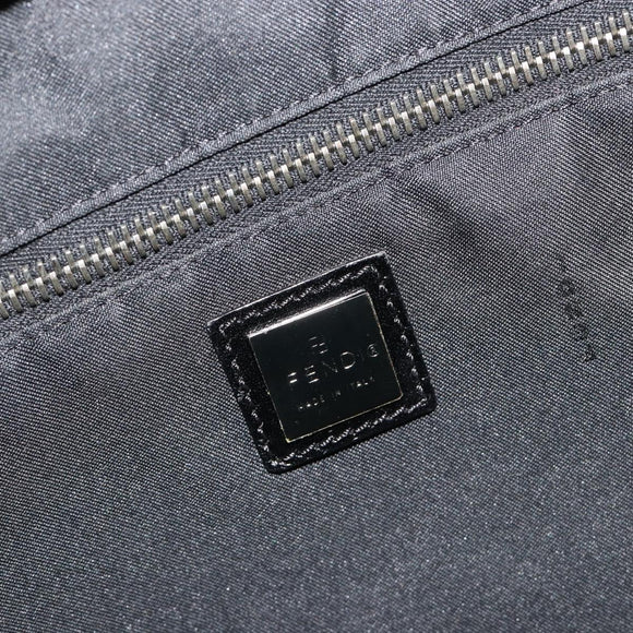 FENDI Zucchino Canvas Boston Bag Dark Brown Silver Auth 188276