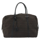 FENDI Zucchino Canvas Boston Bag Dark Brown Silver Auth 188276-2