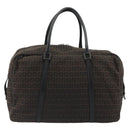 FENDI Zucchino Canvas Boston Bag Dark Brown Silver Auth 188276-3