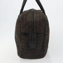 FENDI Zucchino Canvas Boston Bag Dark Brown Silver Auth 188276-4