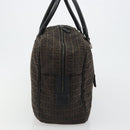 FENDI Zucchino Canvas Boston Bag Dark Brown Silver Auth 188276-5