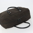 FENDI Zucchino Canvas Boston Bag Dark Brown Silver Auth 188276-6