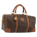 CELINE Macadam Canvas Boston Bag PVC Leather Brown Gold Auth 188283A-1