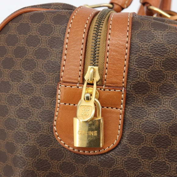 CELINE Macadam Canvas Boston Bag PVC Leather Brown Gold Auth 188283A