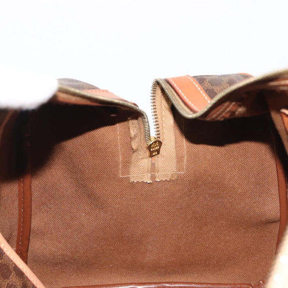 CELINE Macadam Canvas Boston Bag PVC Leather Brown Gold Auth 188283A