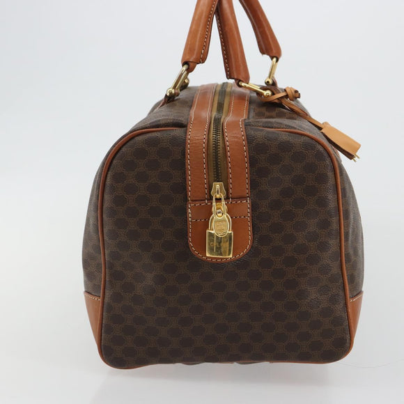 CELINE Macadam Canvas Boston Bag PVC Leather Brown Gold Auth 188283A