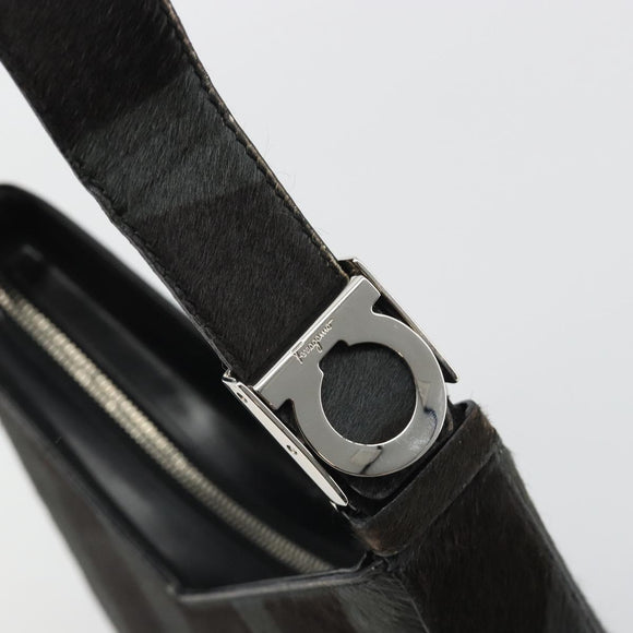 Salvatore Ferragamo Shoulder Bag Harako leather Black Silver Auth 188284A